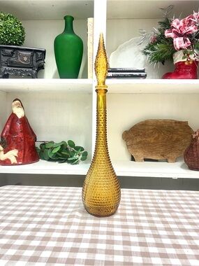 Vintage Italy amber glass genie bottle mid century retro decor
